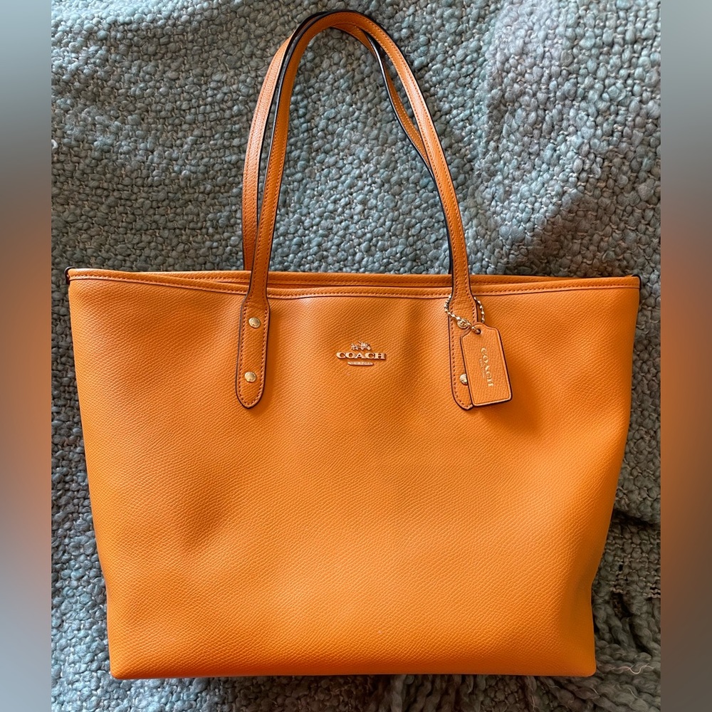 Orange Leather Coach Tote Bag